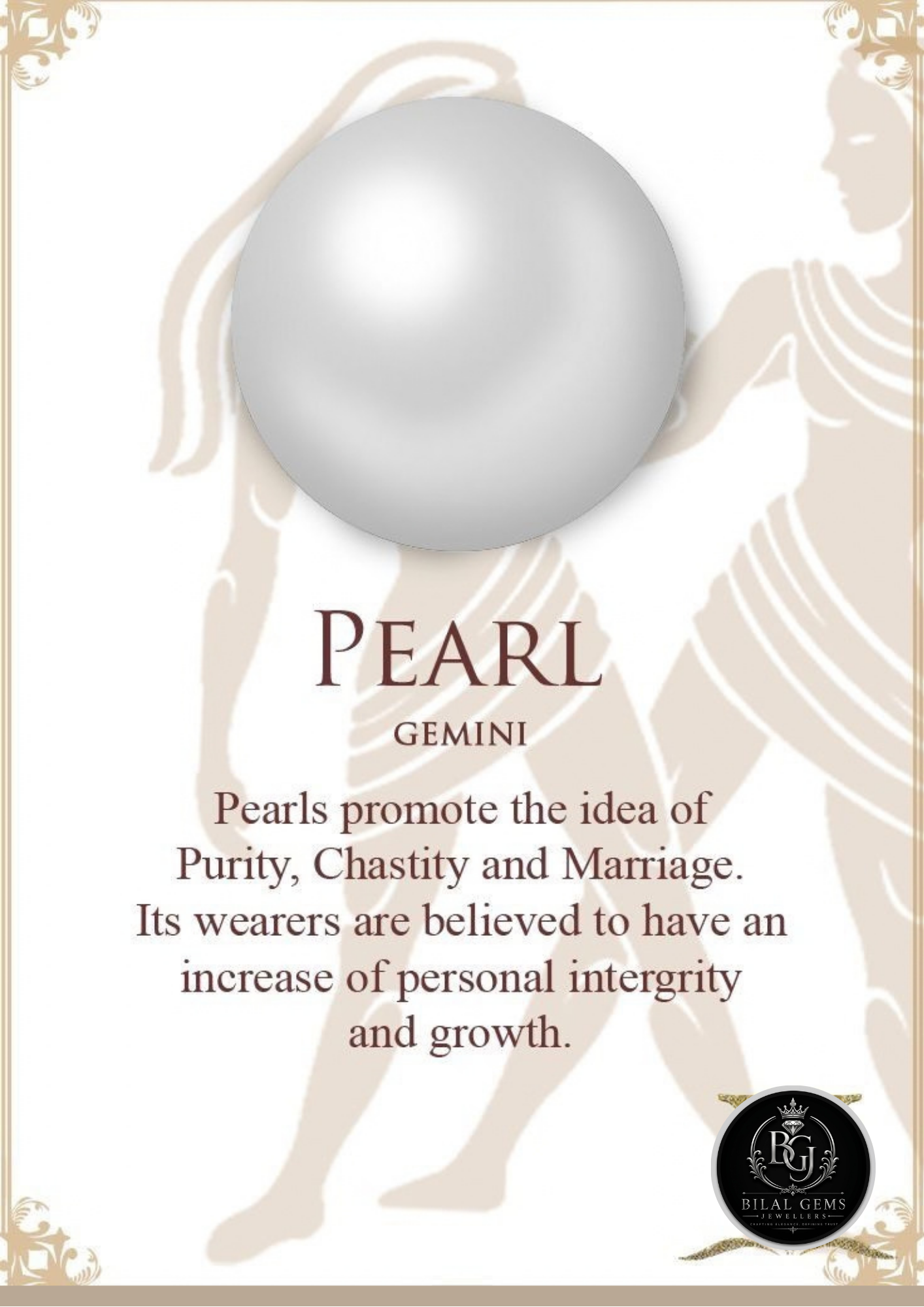 White pearl gemstone for Gemini zodiac sign, symbolizing purity, integrity, marriage, and personal growth.