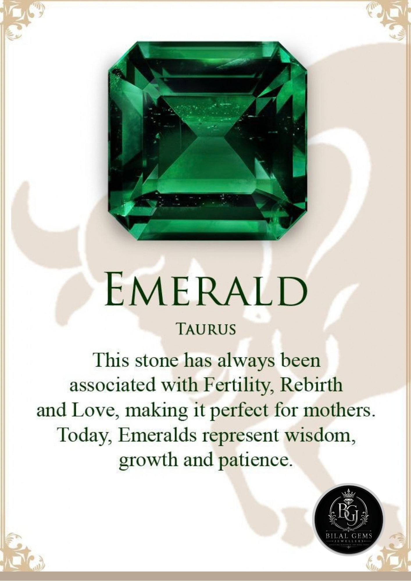Emerald gemstone for Taurus zodiac sign, symbolizing fertility, rebirth, love, wisdom, growth, and patience